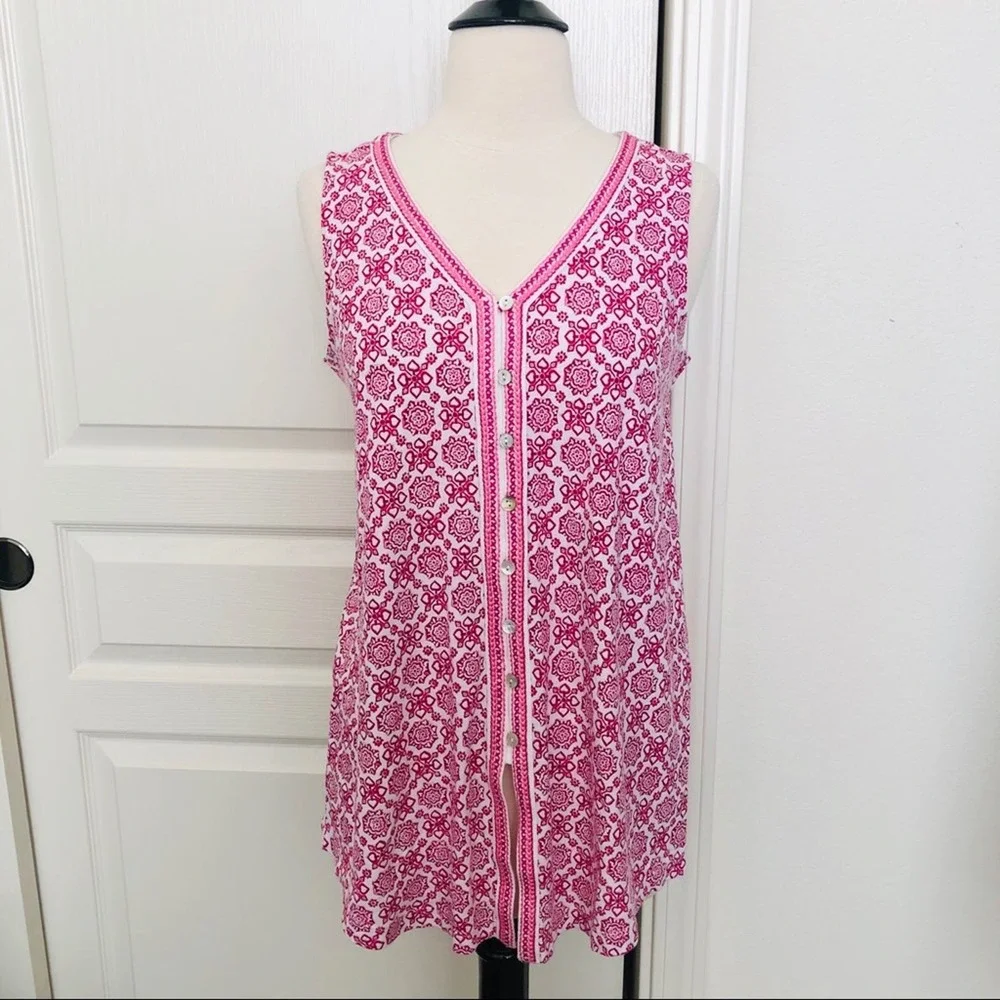 J Jill pink medallion V-neck tank top button down